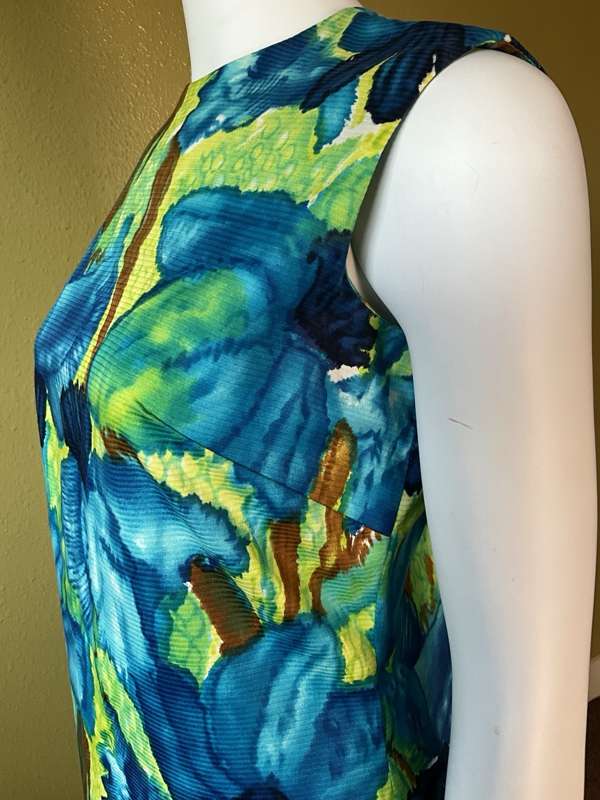 Vtg McINERNY Womens Hawaiian Maxi Dress Watercolor Floral Talon Zip Side Slit 12