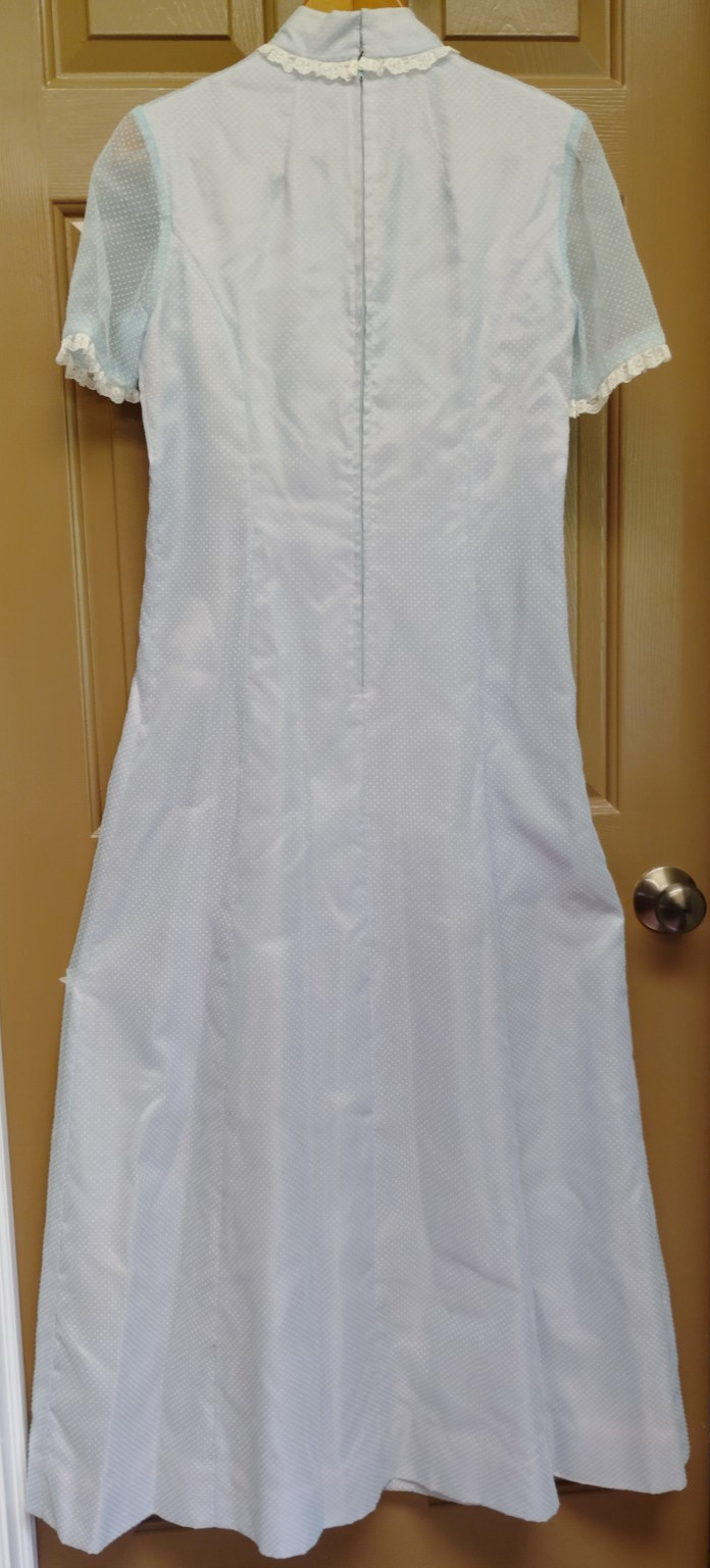 Vintage 70’s Handmade Blue Swiss Dot Maxi Dress Prairie Cottagecore Lace Sz S