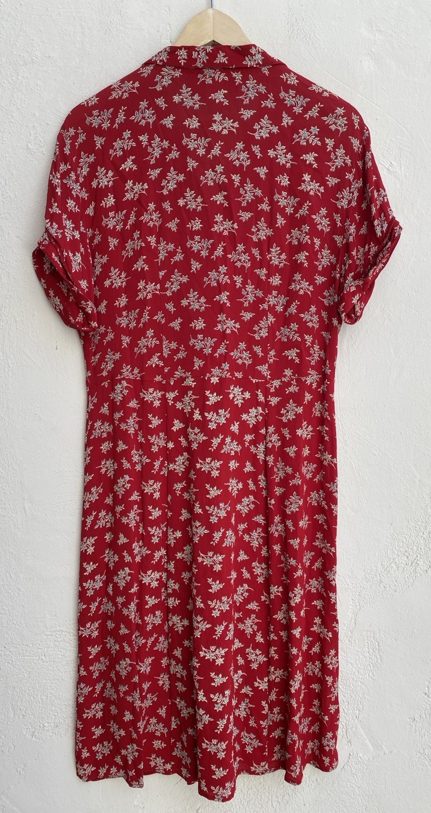 Vintage 90s Autumn Moon S M Rayon Belted Dress Pockets Red Floral USA Retro 50s
