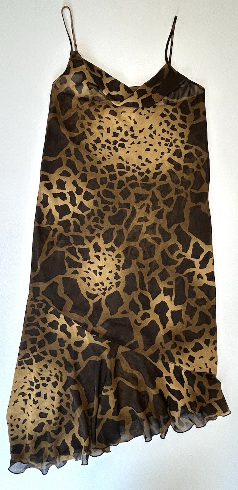 VTG 90s/Y2K Asymmetrical Cowl Neck Sleeveless Animal Print Semi Sheer Dress MED