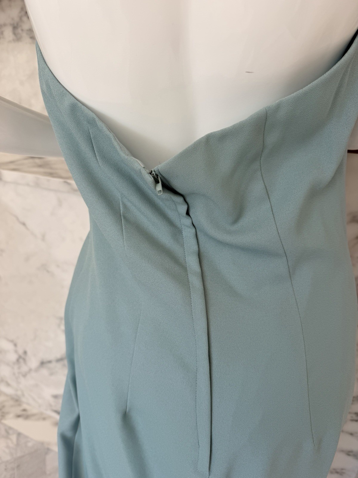 Vintage Roberta Seafoam Blue Halter Evening Gown Beaded Lace Slit Dress 11/12