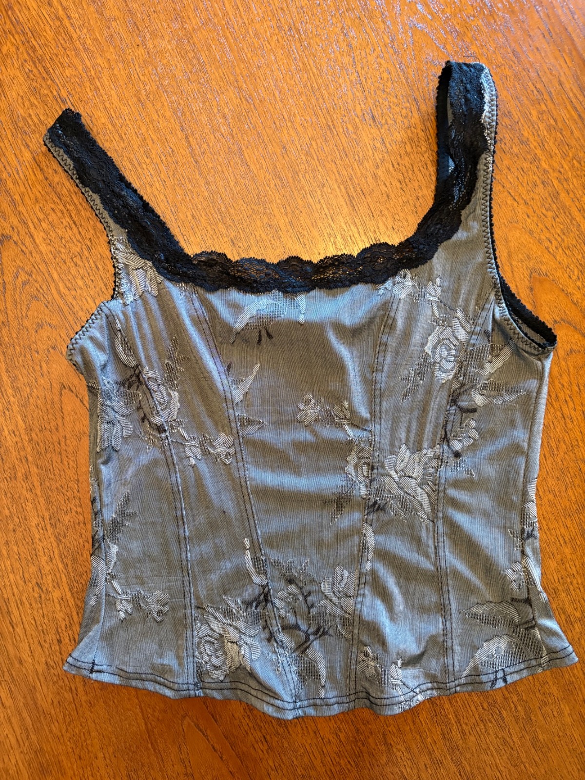 Vintage Y2k ARIANNE Lingerie Grey Floral Stretch Lace Camisole Top M