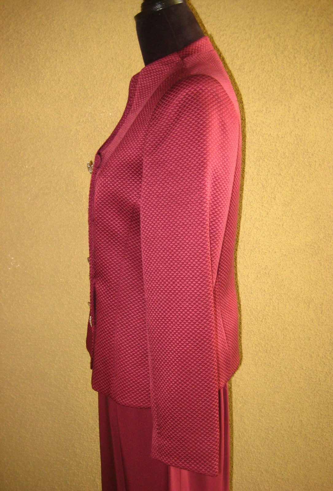 Vintage Rickie Freeman 2 pc Burgundy rhinestone buttons jacket long skirt set