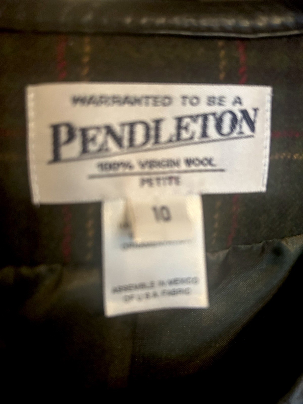 Vtg Pendleton Lined Wool Jacket Size 10 Petite Olive Plaid Tailored Classic