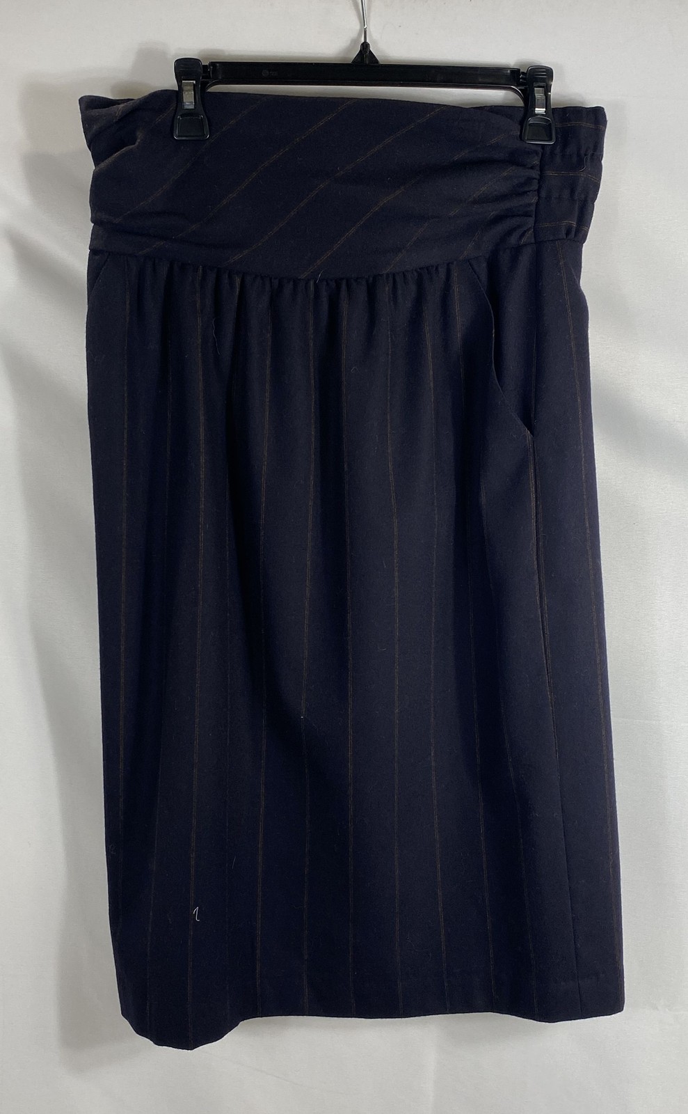 Vintage 90s Escada Margaretha Ley Women’s Navy Pinstripe Wool Cashmere Skirt 40