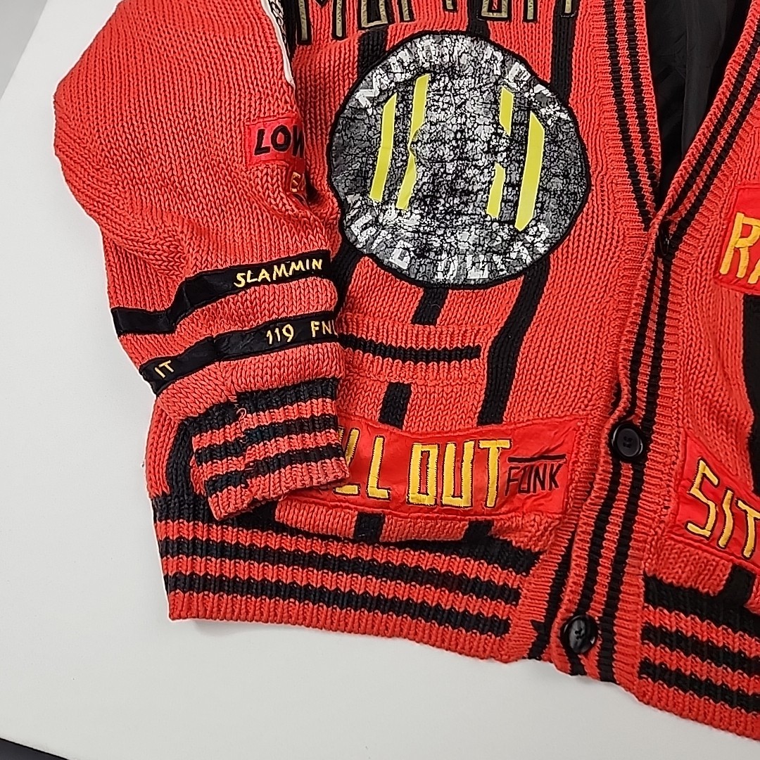 Vintage NO The JEANS REVOLT Red Embroidered funky Patched 80’s Cardigan LRG?