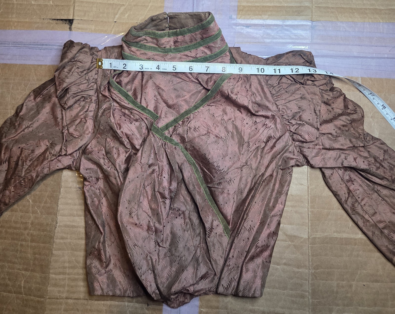 Victorian Copper Taffeta Print Bodice w/ Green Velvet Trim READ!