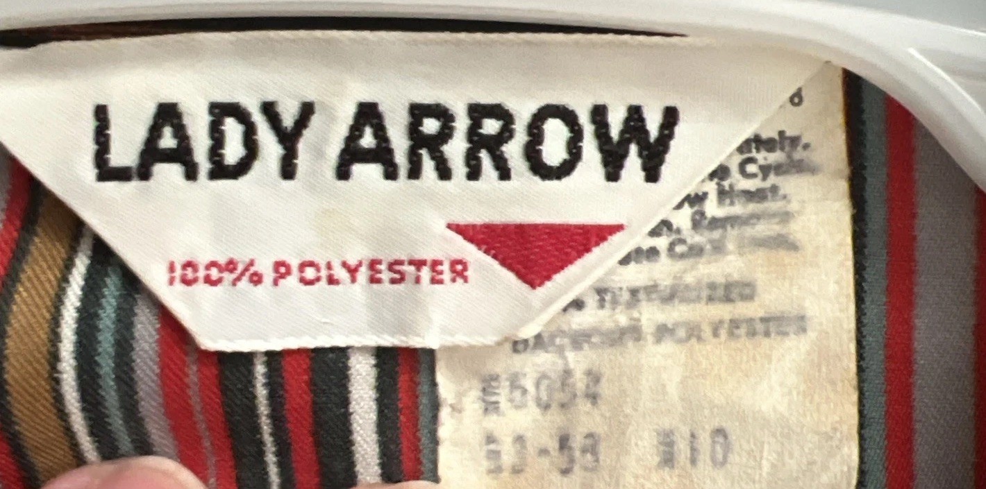 Vintage 1970s Striped Lady Arrow Blouse Disco Mod Womens Retro Size 10