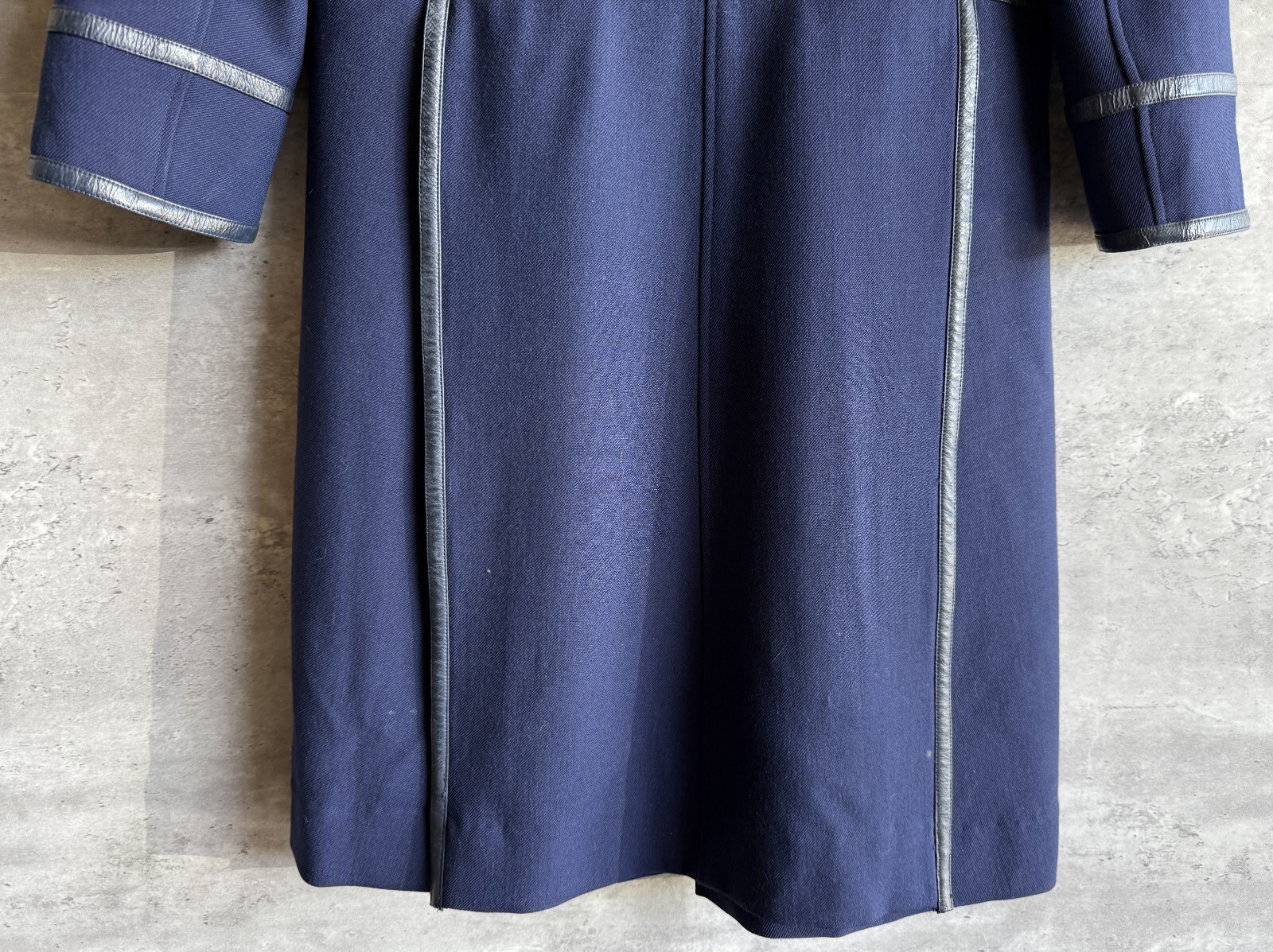 Vintage 1970s Courreges Paris Navy Blue Wool Blend Double-Breasted Coat Size 0