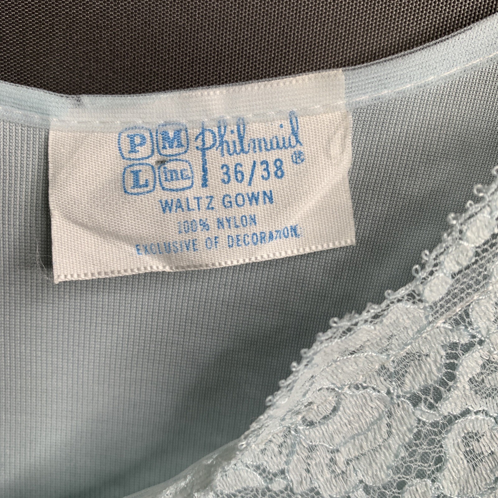 Vtg Philmaid Women’s Nylon Shift Waltz Gown Nightgown Blue Lace Size 36/38 Med