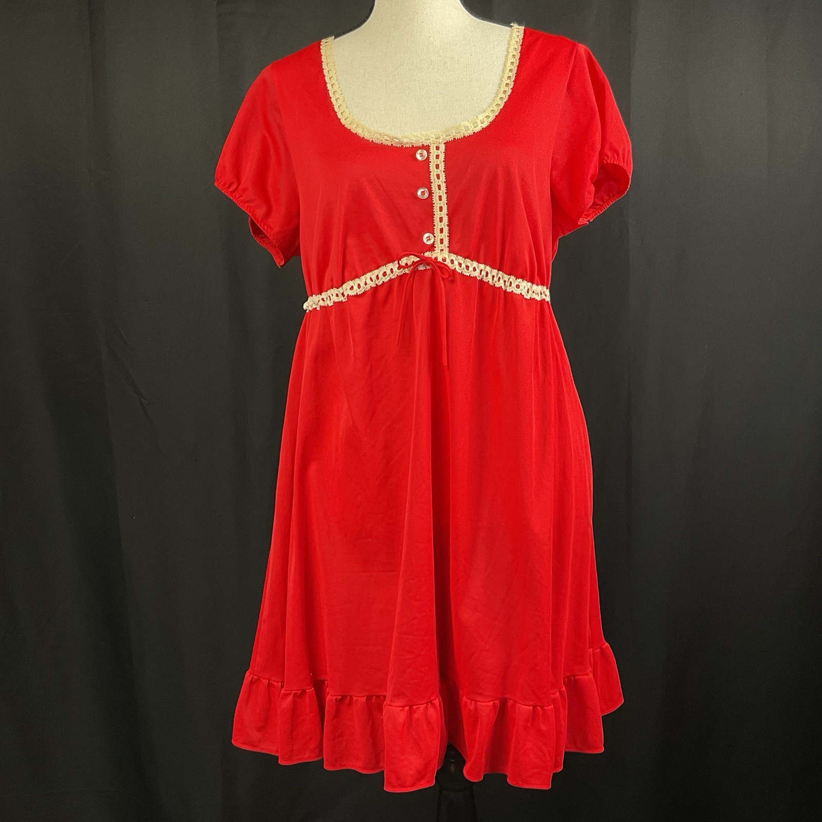 Vintage Formfit Rogers Short Nightgown Lingerie Red Cap Sleeve Womens M