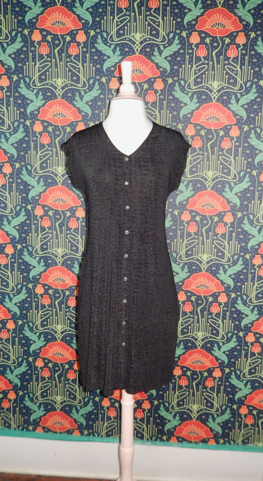 Vintage 90’s Y2K CDC Grunge Goth Button Front Shift Slinky Knit Gray Mini Dress