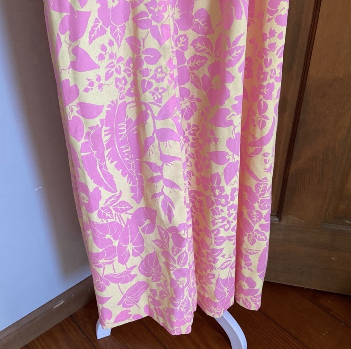 Vintage Ruth Clarage Large Floral Pink Print Mumu House Dress Boho Hand Printed