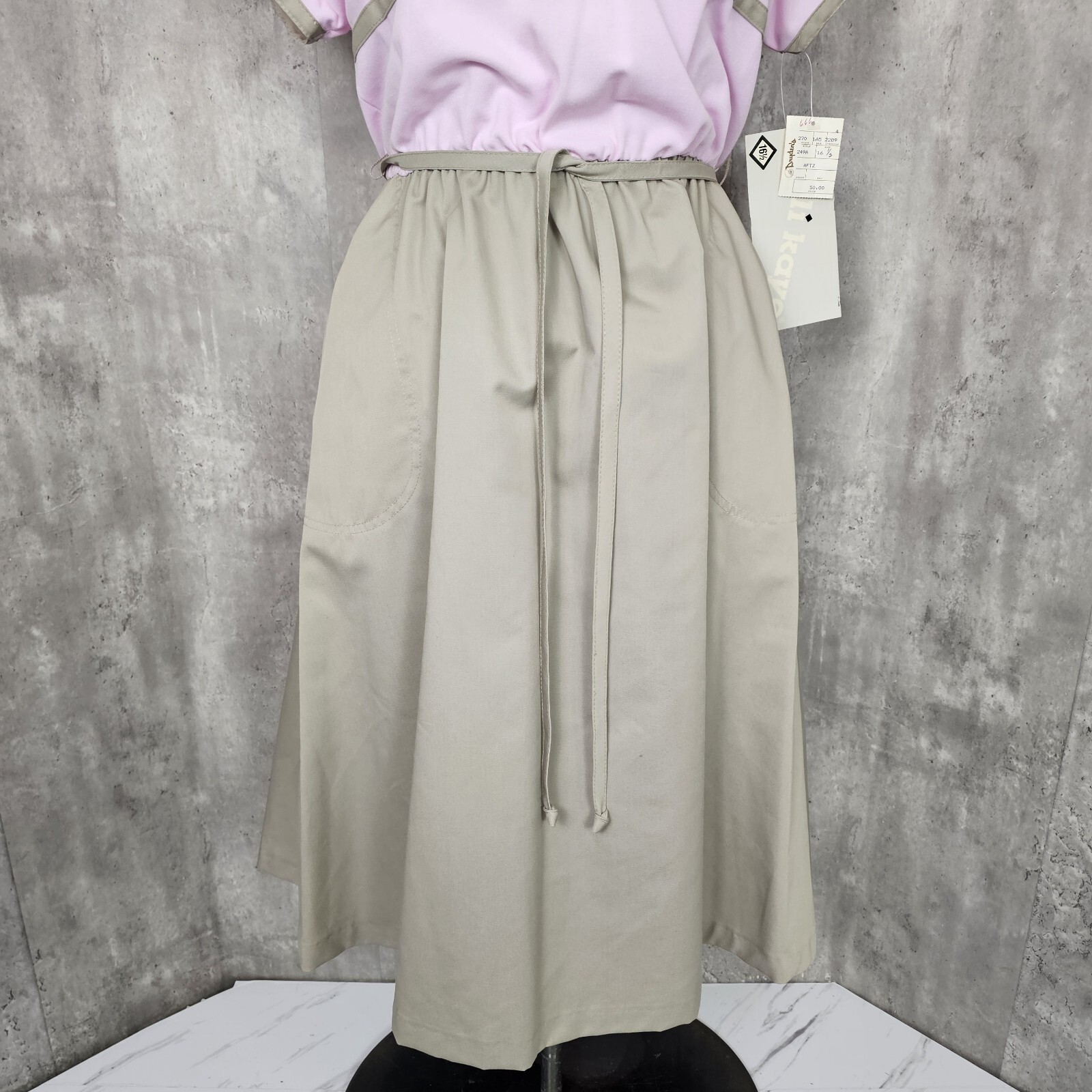 Vintage 80s Kelli Kaye Lilac Tan Midi Dress NWT USA 16 1/2 Pastel Soft Retro Mod