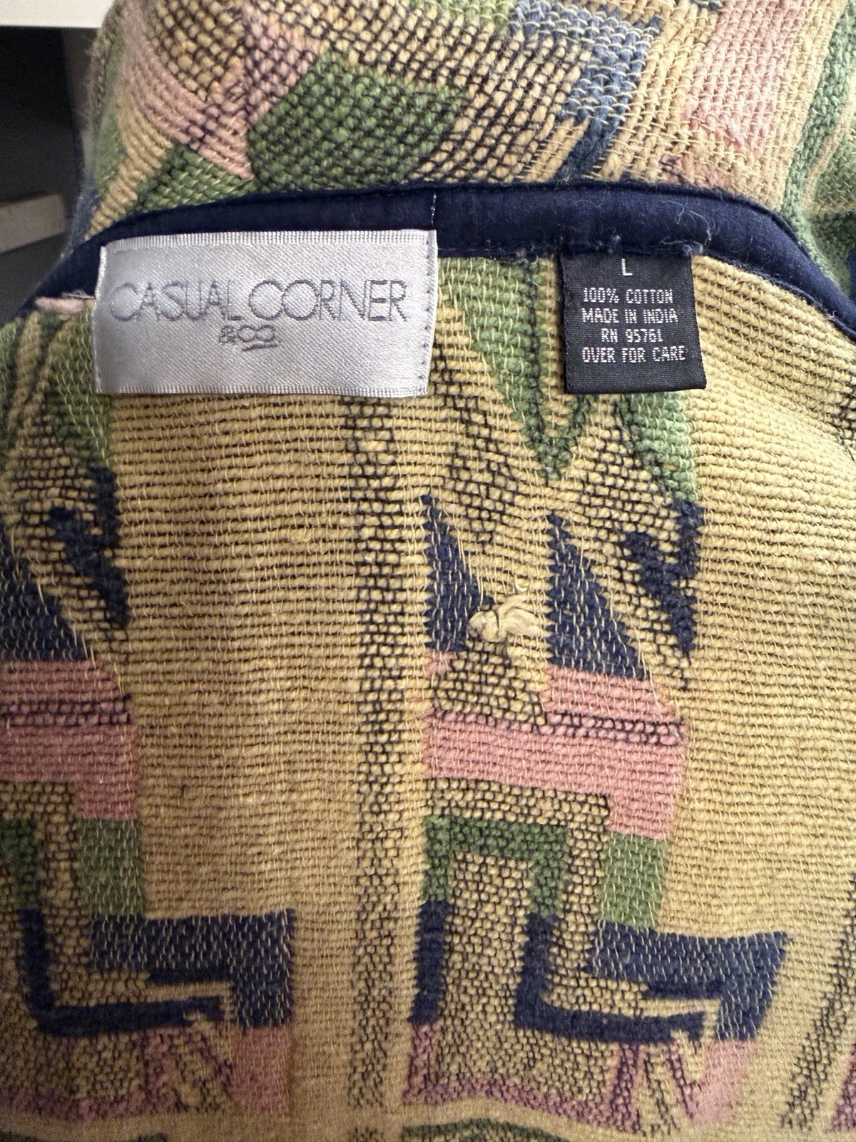 Casual Corner Vintage 90s Geometric Southwestern Cotton Tapestry Jacket Sz L