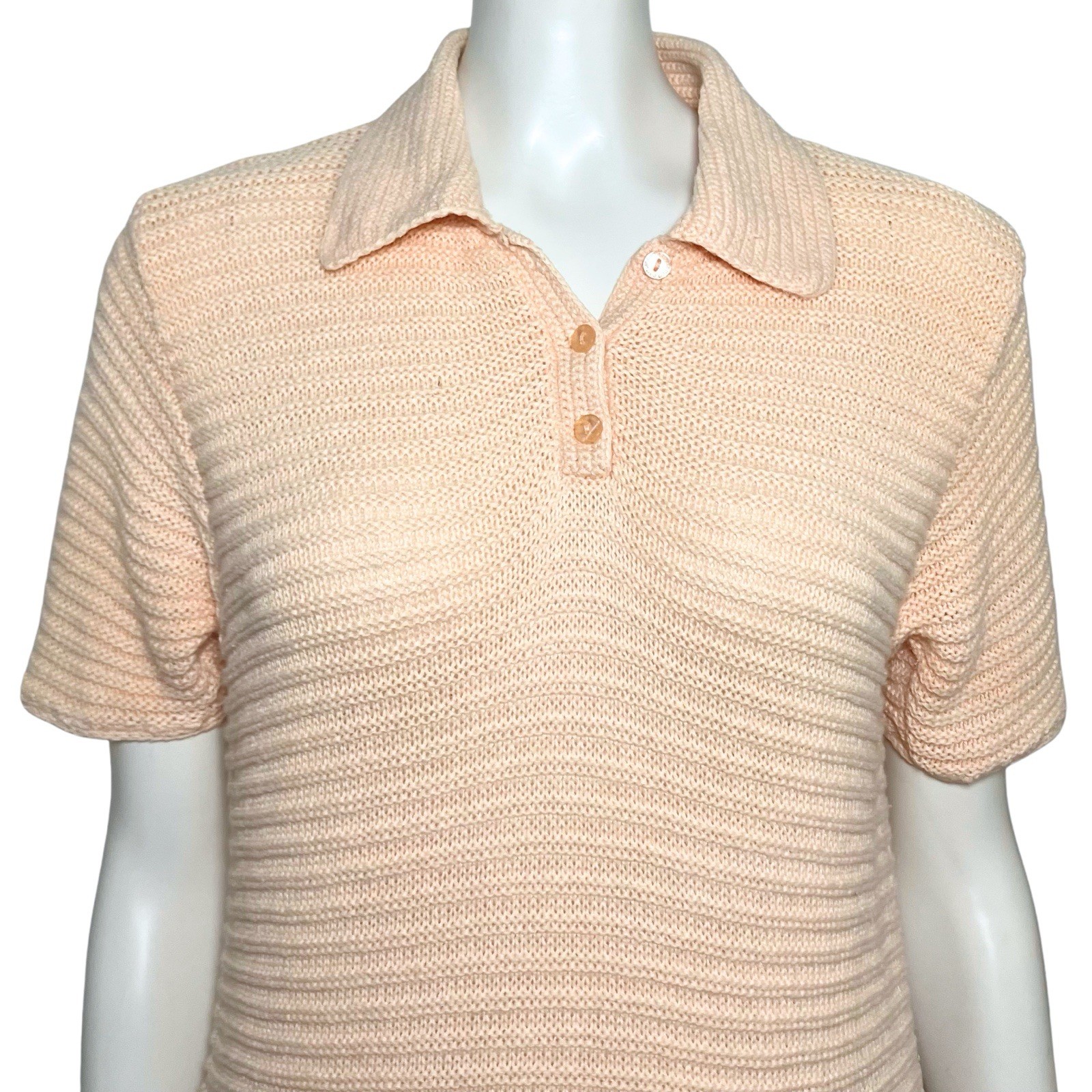 Vintage 80s Liz Claiborne Peach Linen Cotton Blend Knit Polo. S/M. Preppy Retro