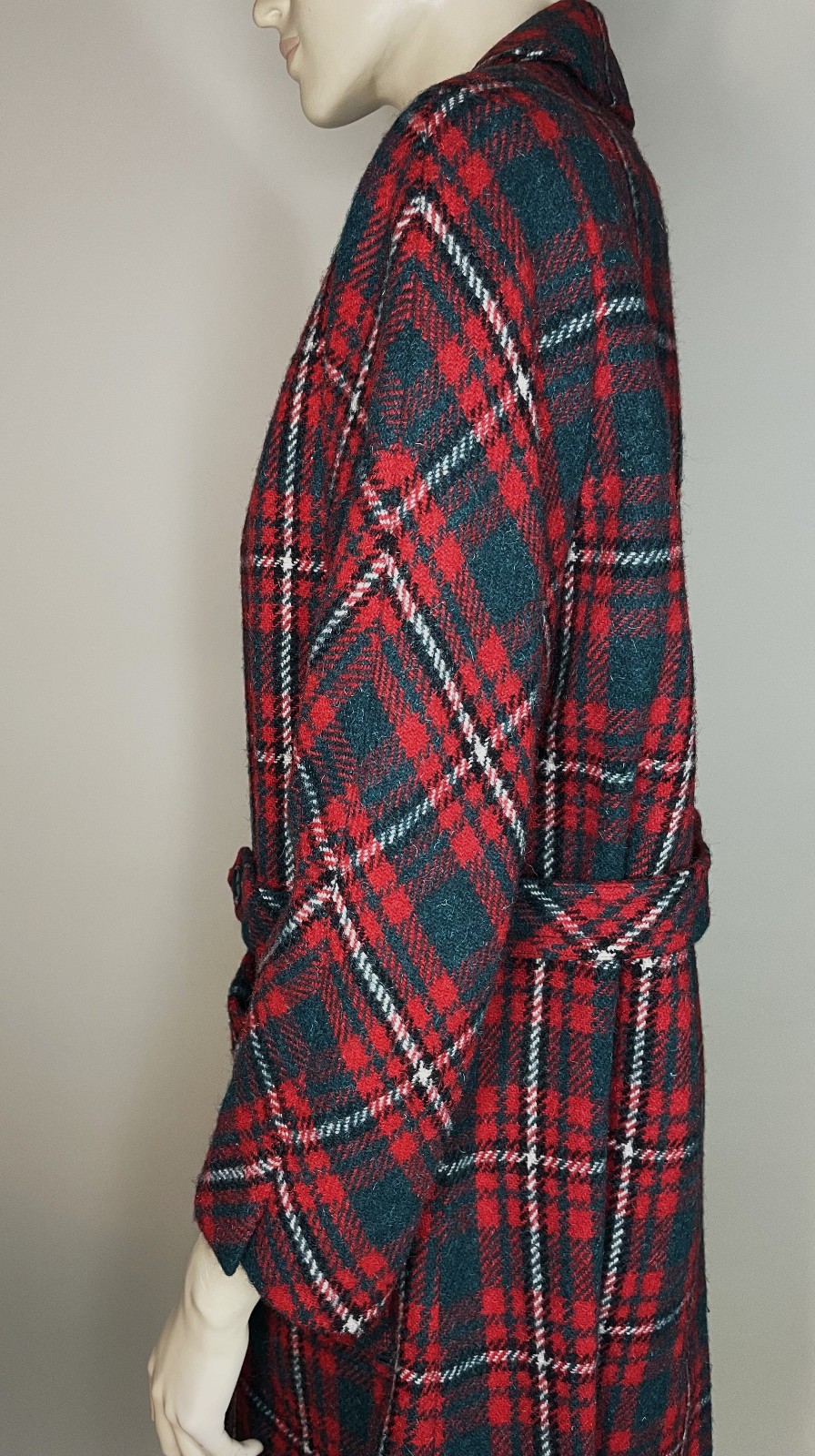 1950s Vintage Red Green Plaid Wool Scotland Harris Tweed Ladies Coat NOS S/M