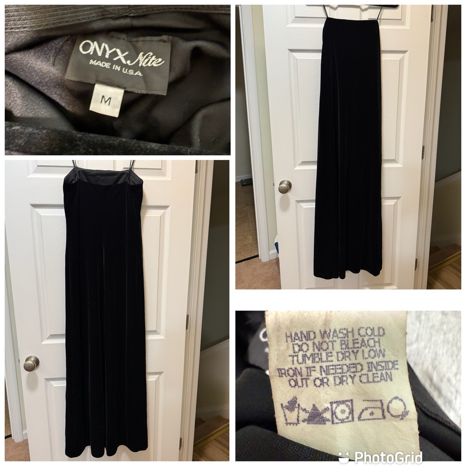 Onyx Nite Vintage 90s Sq. Neck Blk Velvet Spaghetti Strap Maxi Dress Whimsygoth