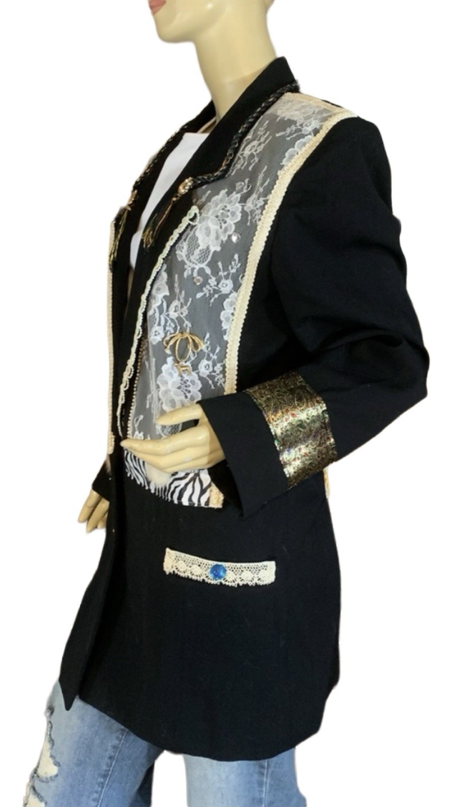 VINTAGE CIRCA 1980’S MICKI CUSTOM DESIGNED BLACK WOOL-BLEND BLAZER SIZE 14