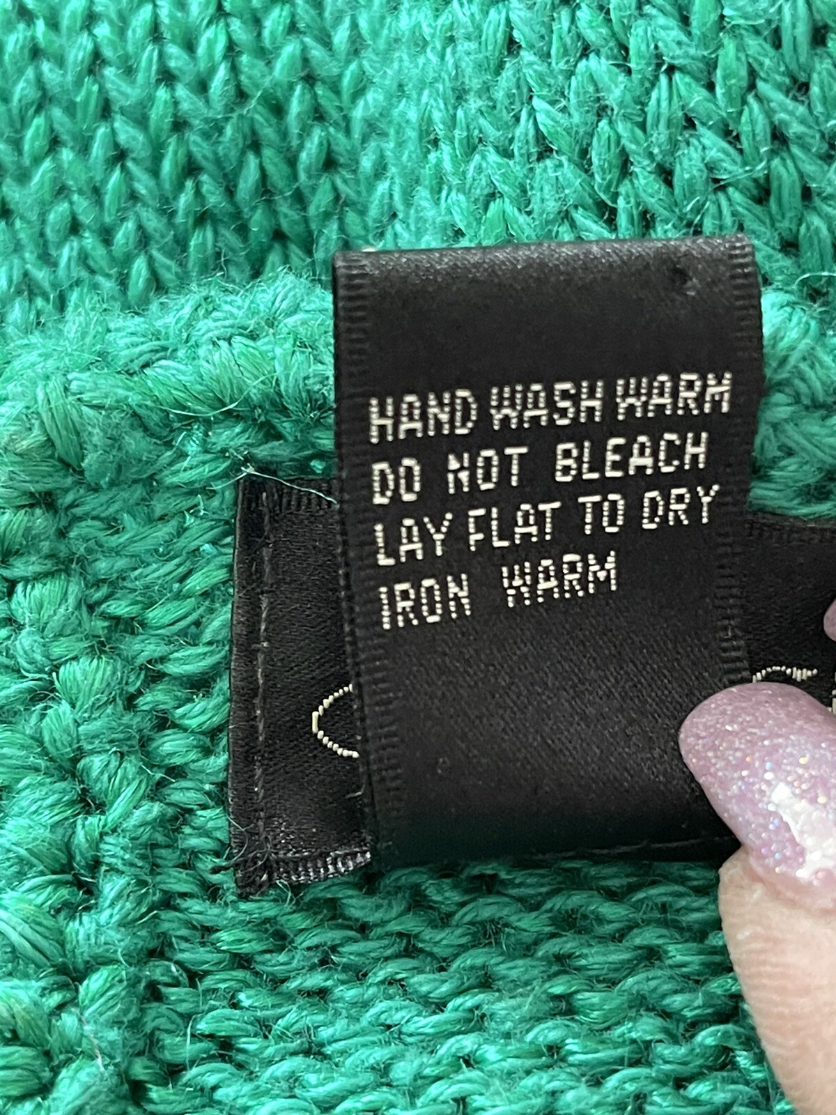 80s VTG ANGENIE Sz L Beaded Green Black Ramie Rayon Cotton Angora LS Sweater