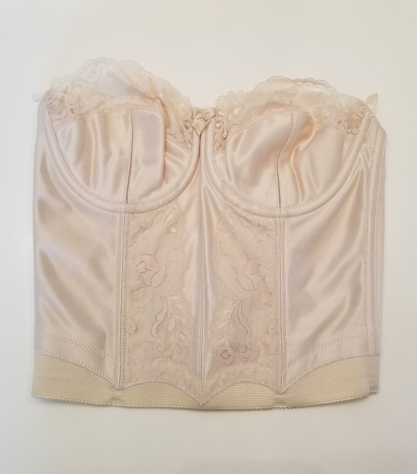 Lilyette 34C Corset Bustier Beige Unpadded Underwire Lace Trim Style 839 Vtg
