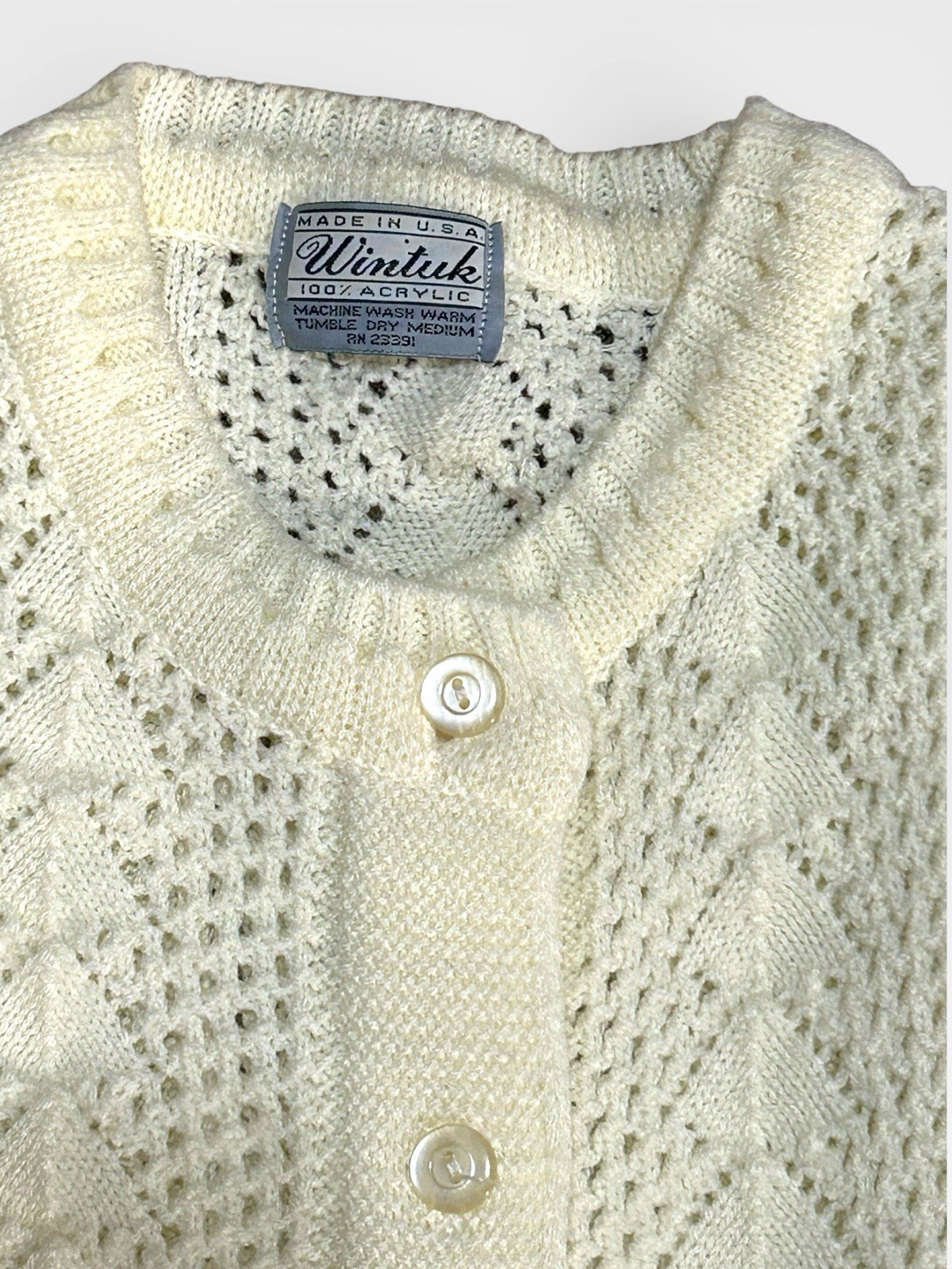 Vintage 70s Womens Medium Ivory Acrylic Knit Cardigan Grandma Core EUC!
