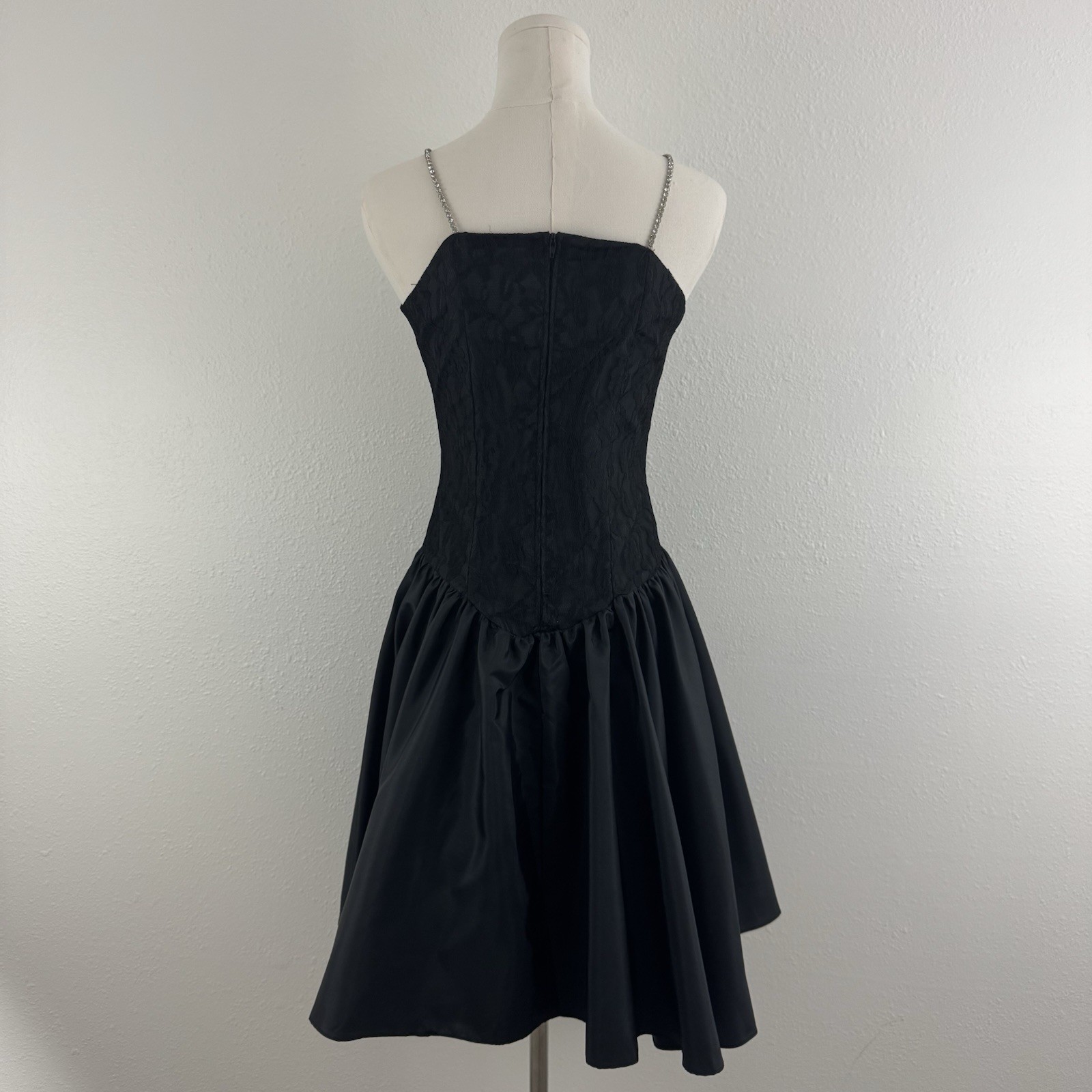 Vintage 90s Black Velvet Silver Floral Glitter Formal Homecoming Mini Dress