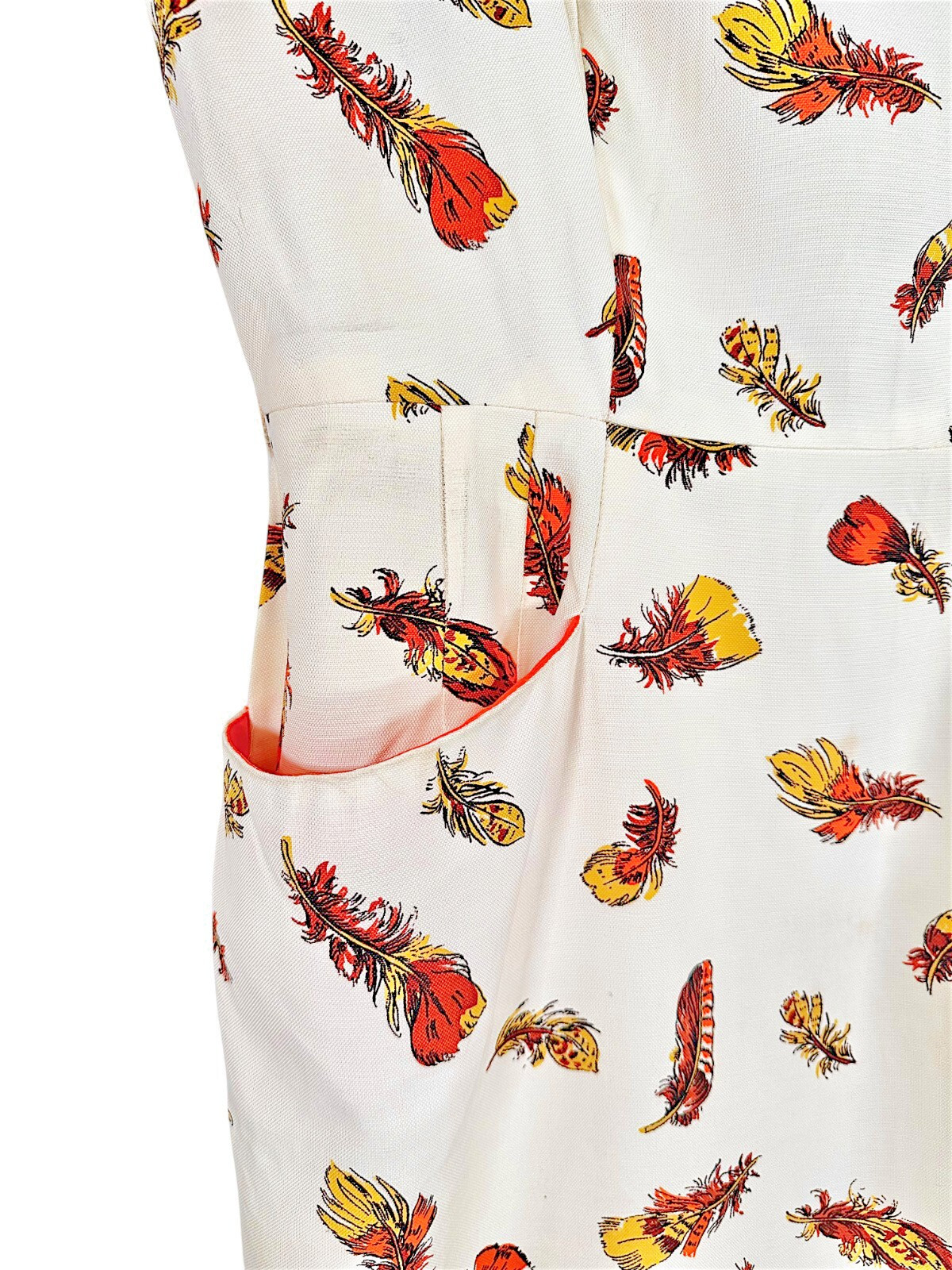 Vintage Cover Girl of Miami Feather Print Retro Sheath Dress