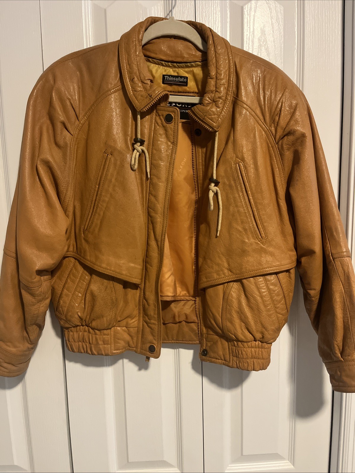VTG WILSONS Women Yellow Leather Jacket Thinsulate Thermal Insulation Lining, XS