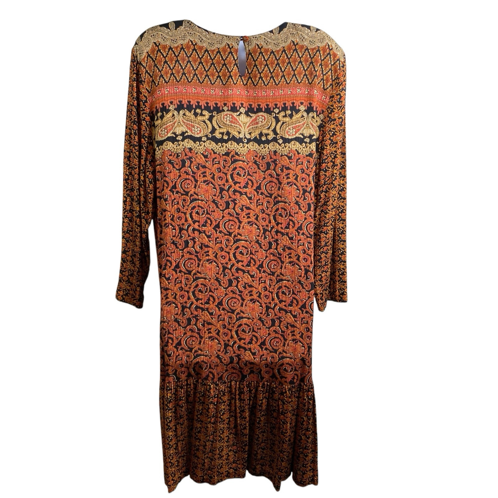 VTG 80s Carole Little Orange Baroque Print Midi Dress 14 Boho Regal Cottagecore
