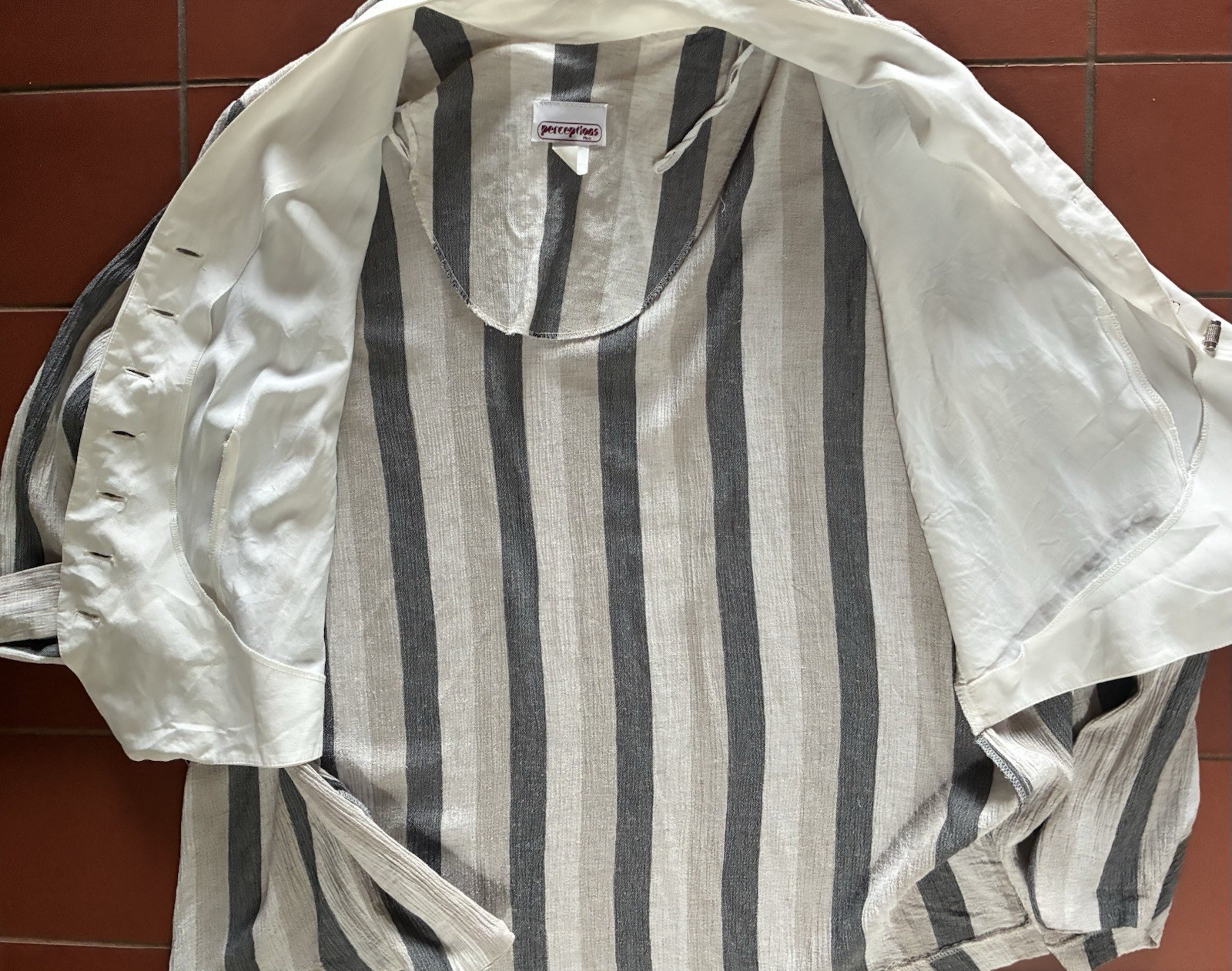 Vintage 90s Striped Jacket Attached Blouse Size L XL Lightweight Career USA