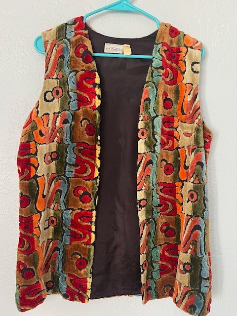 Vintage 60s A. Kallins Tapestry Vest Carpet Chenille Velvet Boho Hippie Large