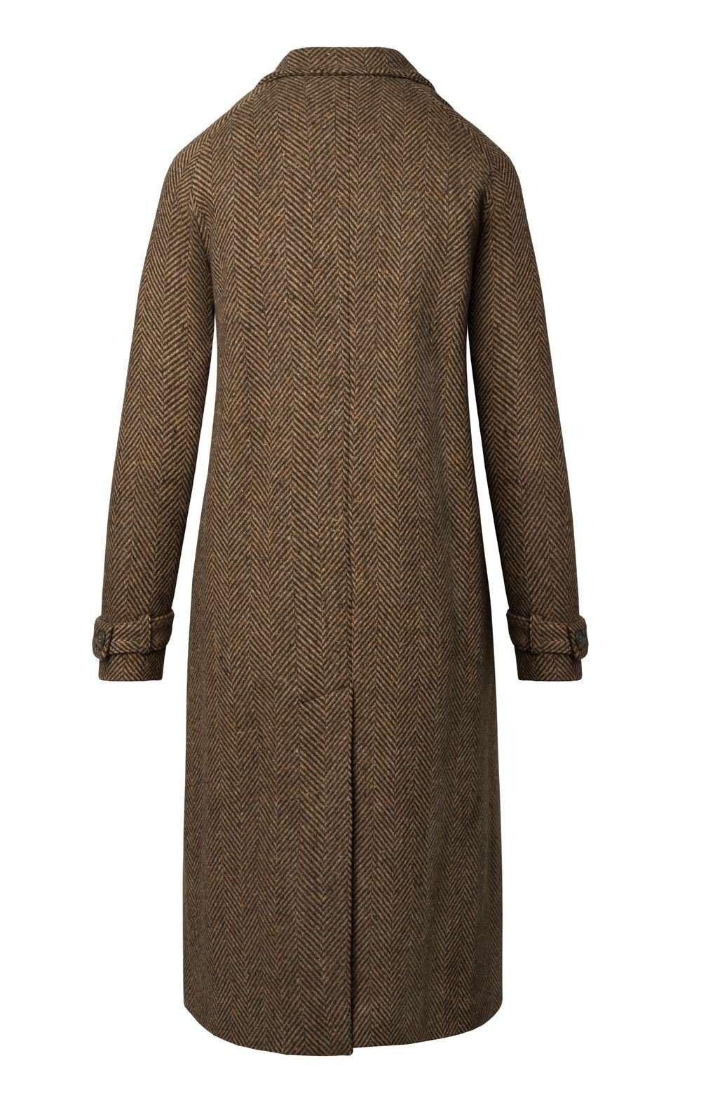 Ladies Brown Coat Herringbone Jacket Single Breasted Tweed Long Winter Business