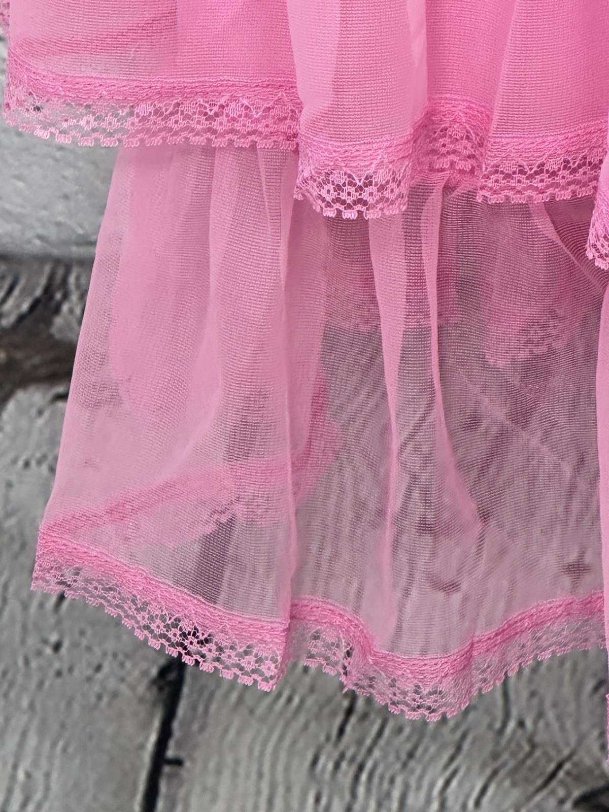 VTG NOS 60s HTF Volup Sexy Bright Pink Chiffon Lace Nightgown Ruffled Nylon L/XL