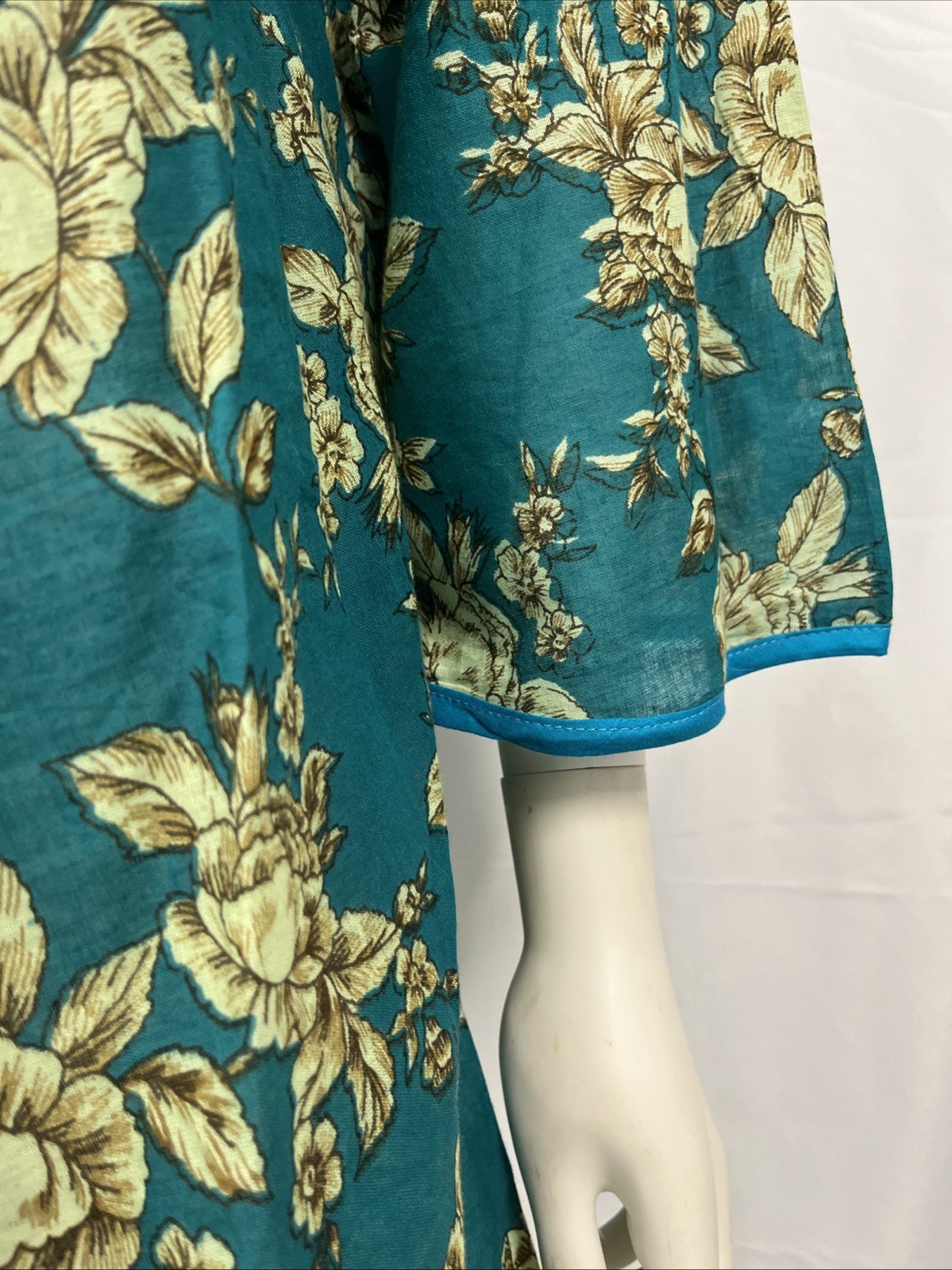 Vintage Tunic Dress Women’s Large Green Cotton Boho Ethnic Floral Hippie
