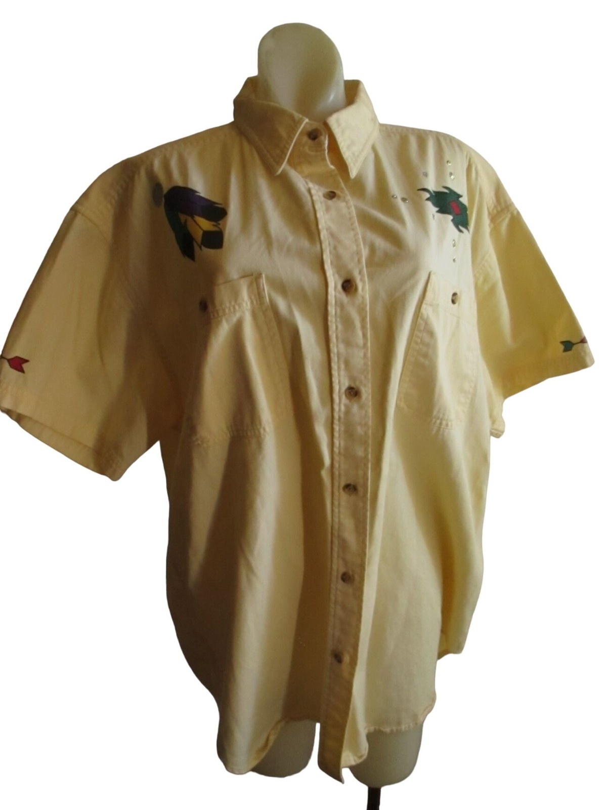 True Vintage Western Shirt XL Top Native American Motif Southwestern Thunderbird