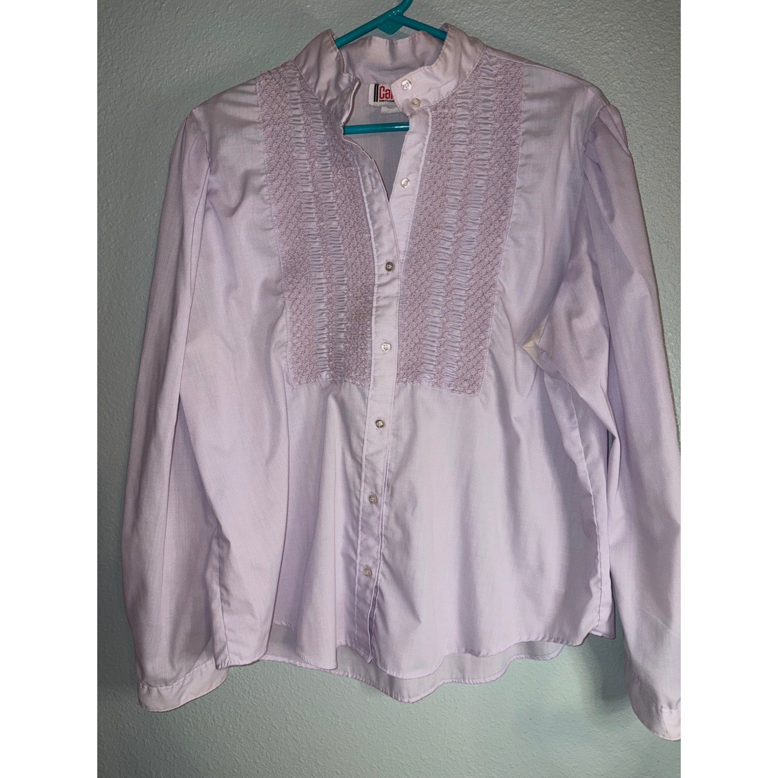 Vintage Carlyle Shirtmakers Lavender Smocked Ruffle Collar Blouse Size 40 Purple