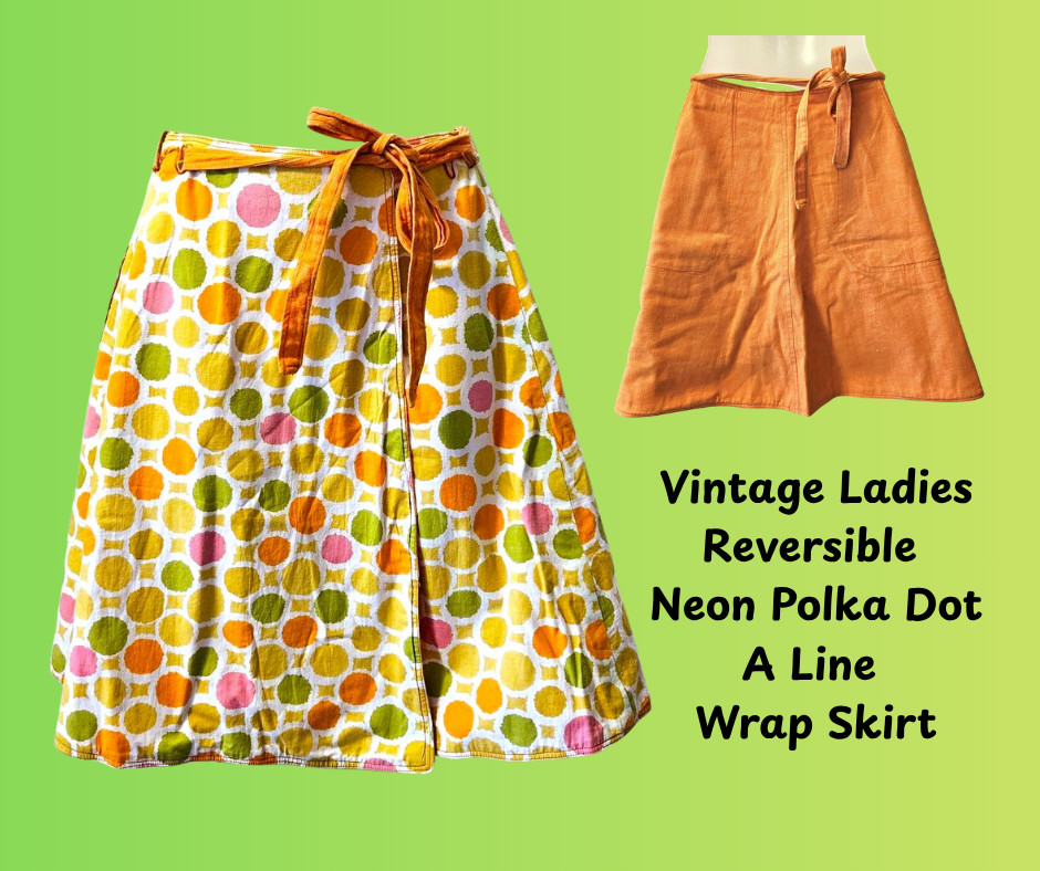 Vintage Ladies Reversible Neon Polka Dot A Line Wrap Skirt