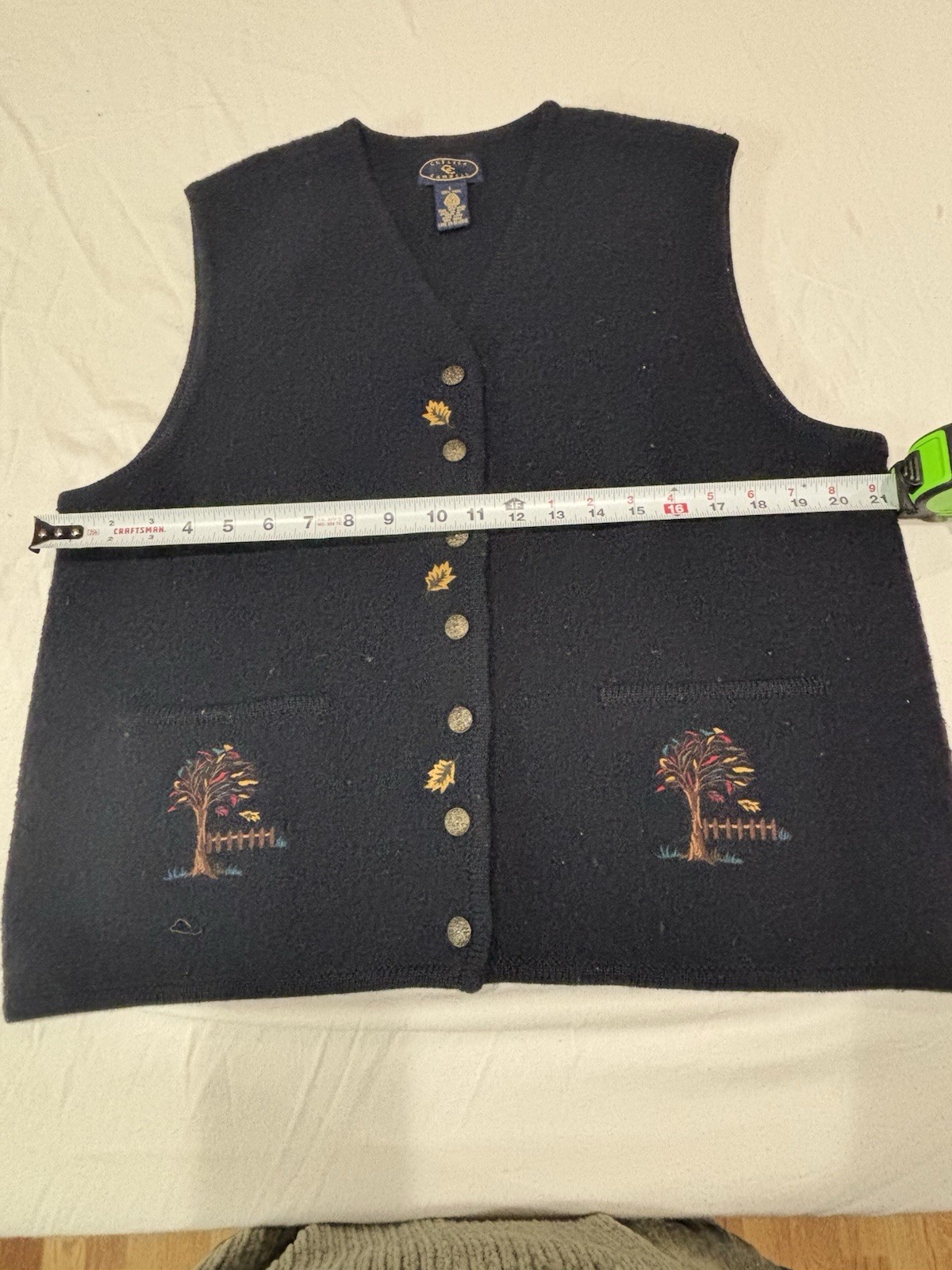 Vintage Chelsea Campbell Blue 100% Pure New Wool Vest Embroidered Size Large
