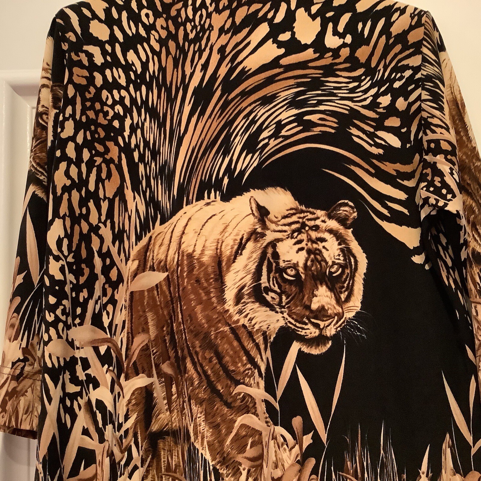 Vtg Jackets Galore By John Farah Top Large Leopard Tiger Print Bling 3/4 Sleeves