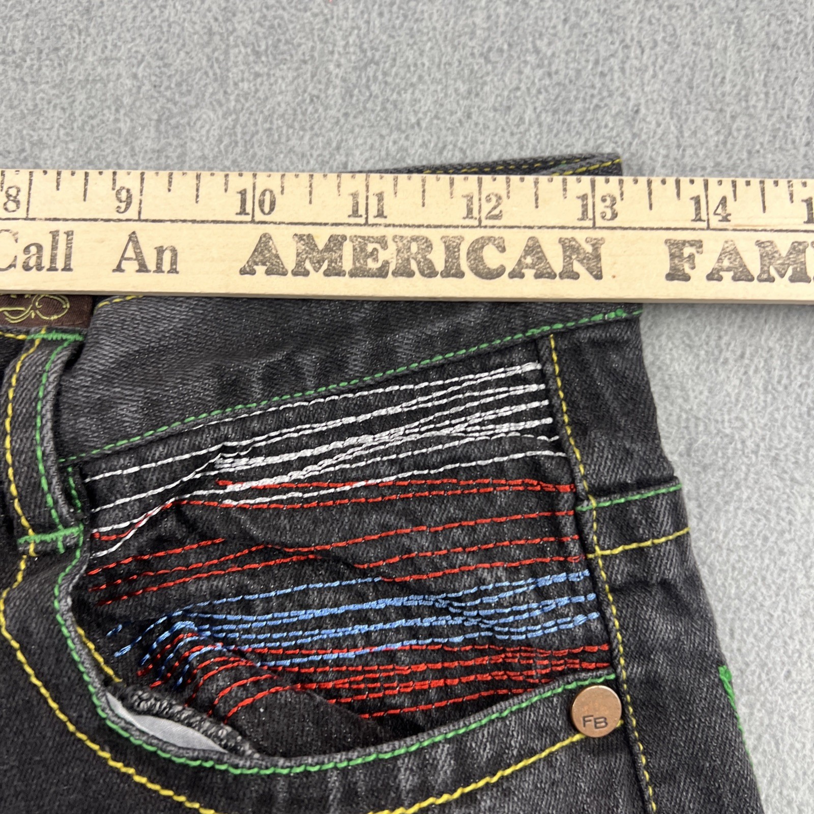 Vintage FUBU 90s Jeans Sz 16 (26×28) Distress Embroidered Pockets Baggy Skater