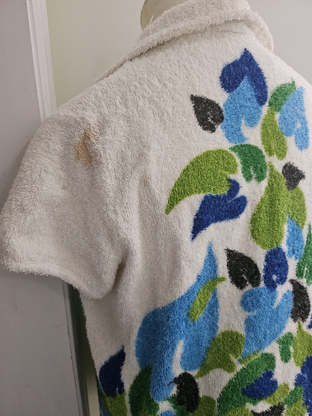 Vintage 60s Terrycloth Beach Coverup Bright Blue Green Unique Design S/M