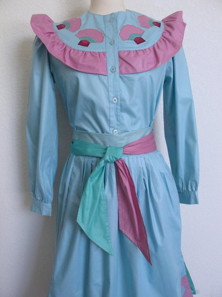Vintage 80s Salaminder Kansas City Southwestern 2Pc Dress Top Skirt XXS Applique