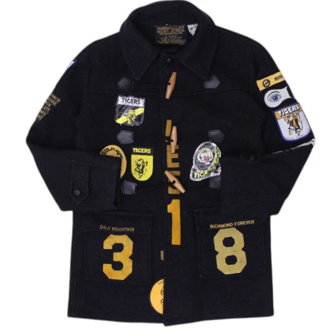 Vintage 80s Ladies Norwellan Jacket Black Wool Richmond Embroidered Patches