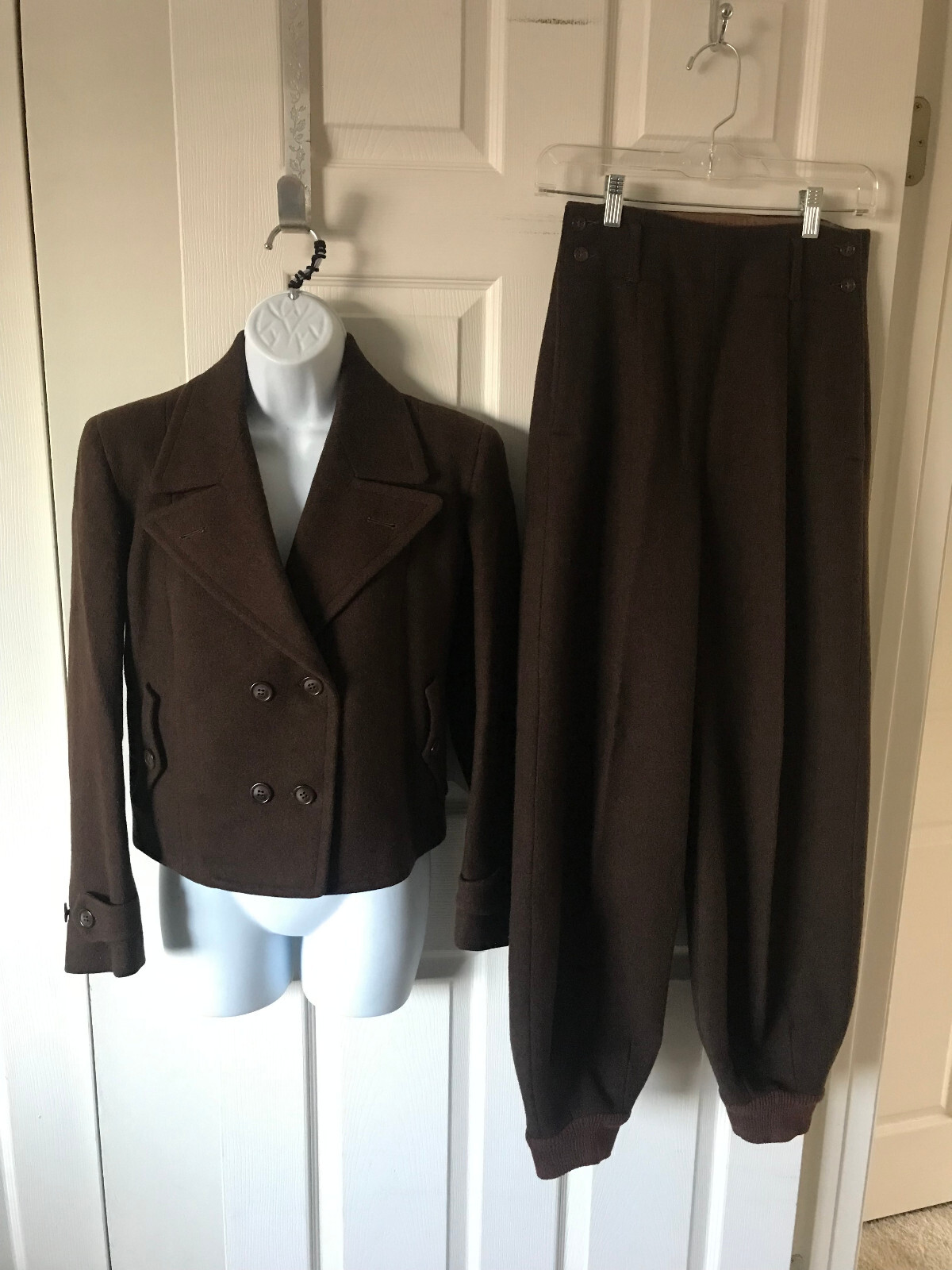 1930’s – 1940’s Womens Brown Cravenette Processed Snowproof Jacket Pants Vintage