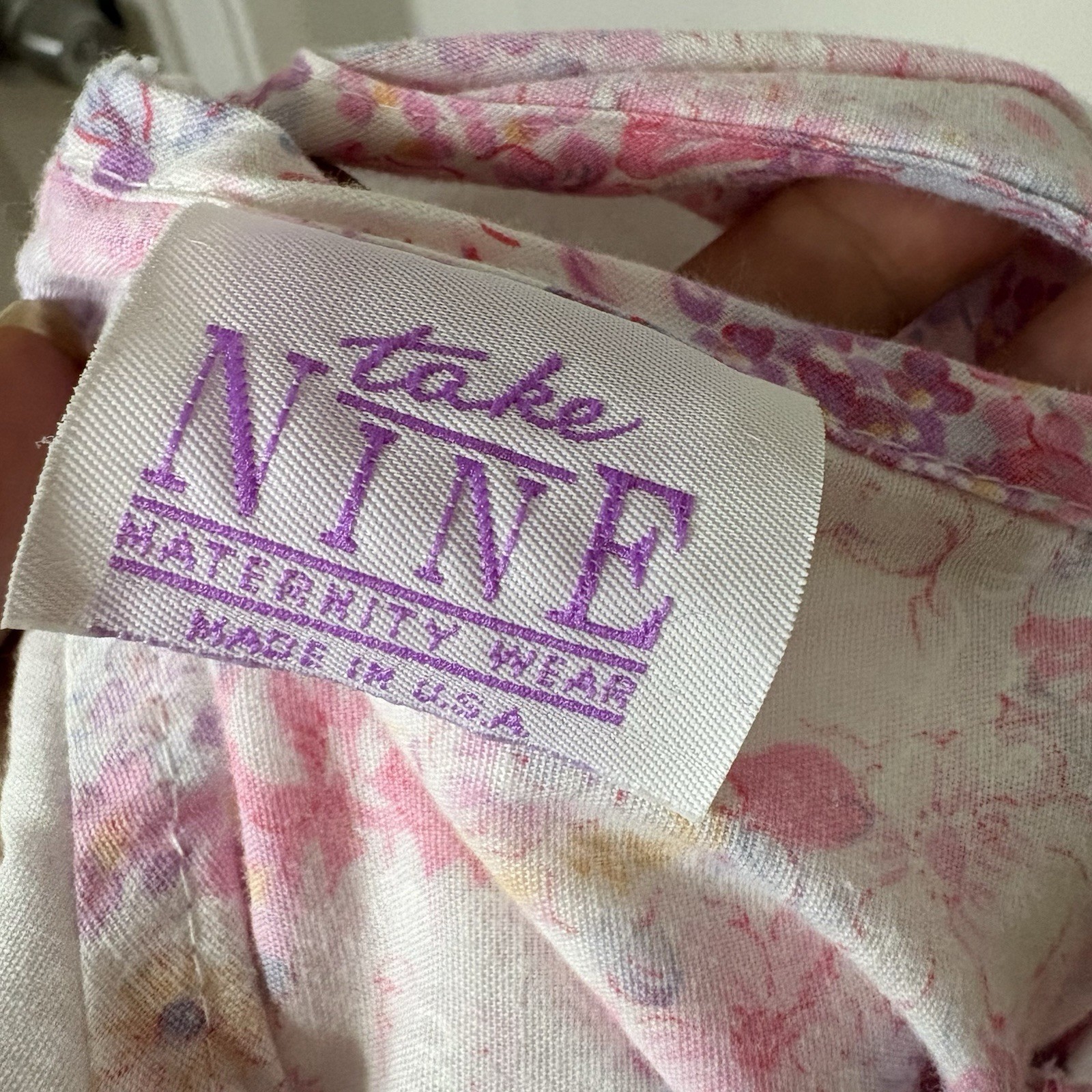 Vintage 80s Take Nine Maternity Pink Floral Print Cottagecore Collared Dress