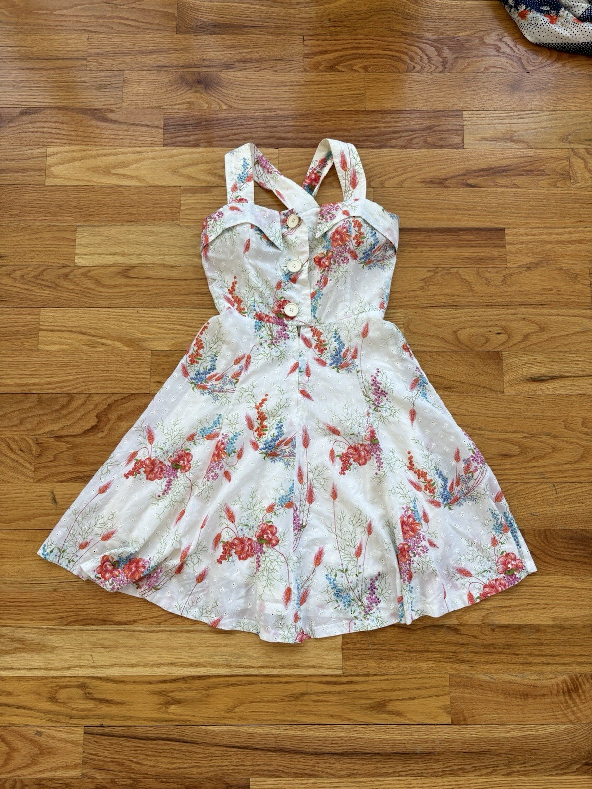 1960s Eyelet Floral Dress | Puzsta Size S | Cottagecore Coquette Retro Pinup