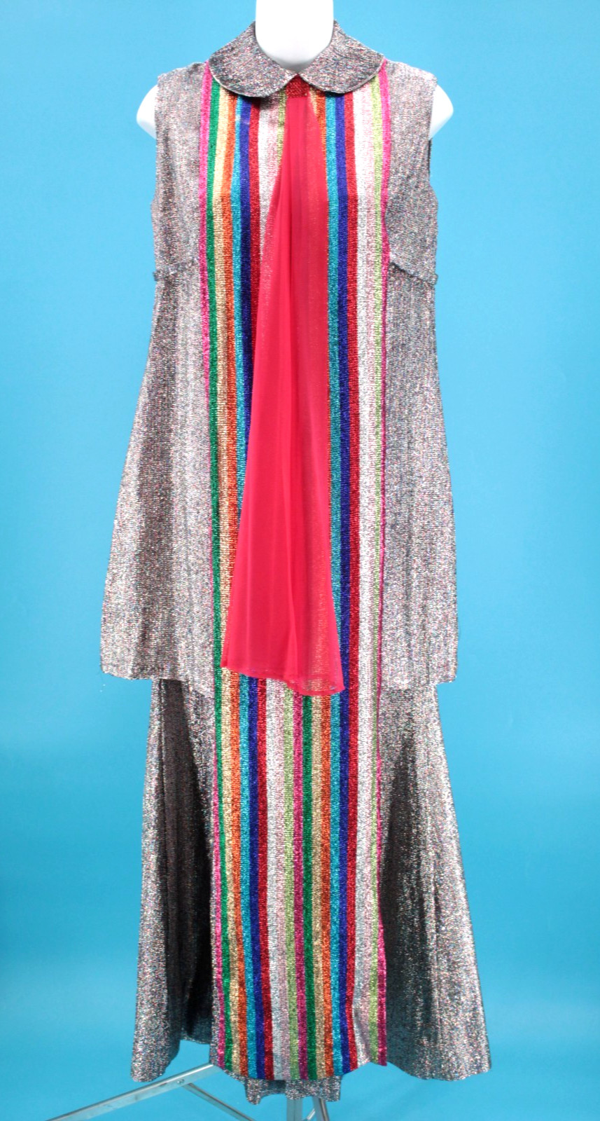 VTG Women’s 60s 4 Pc Tinsel Set / Outfit W/ Rainbow Dickie & Collar XS/S 1960s