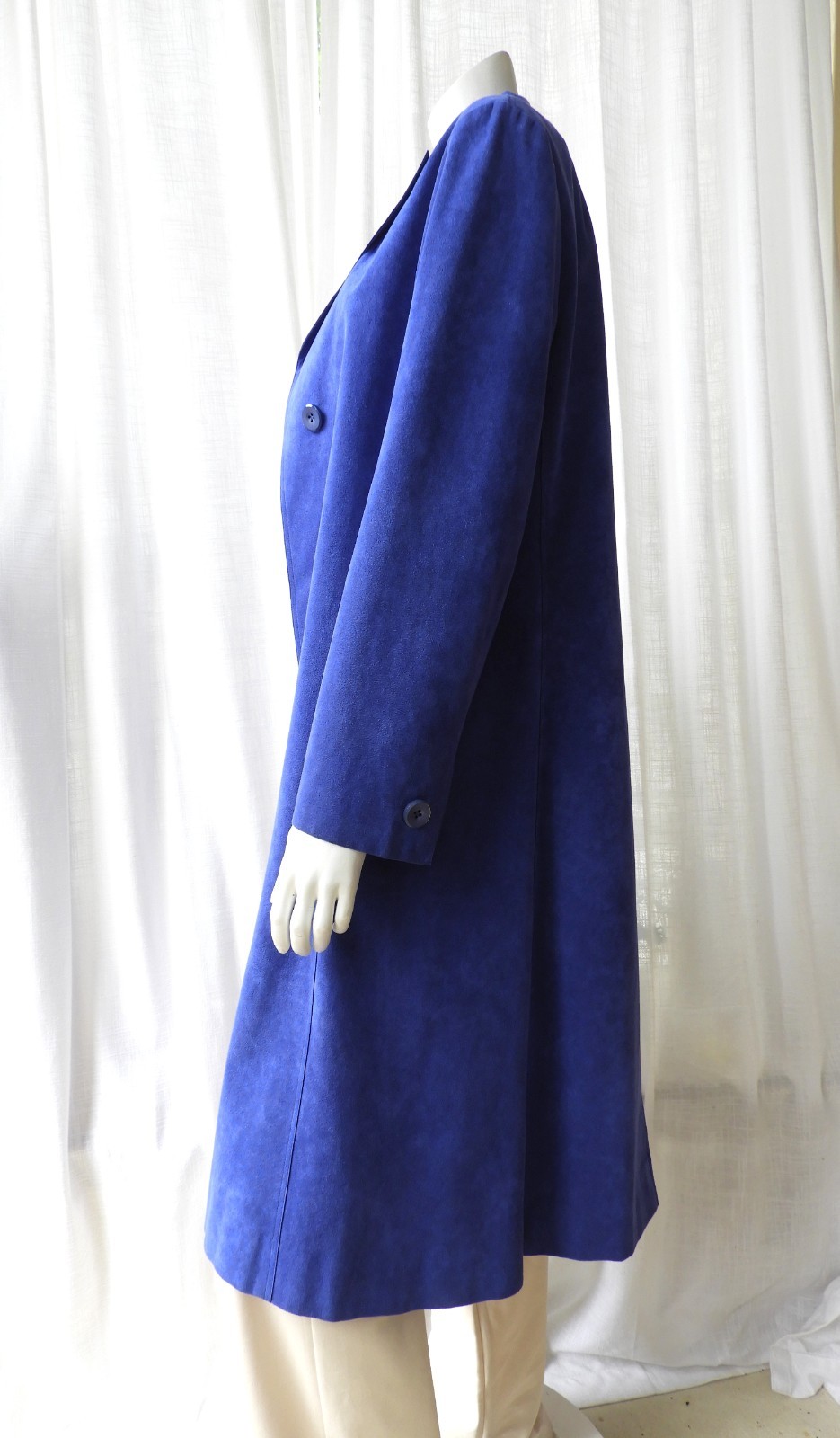 Vtg 1990 s Blue Ultrasuede Duster & Skirt Suit Set Evelyn McGill sz S/M