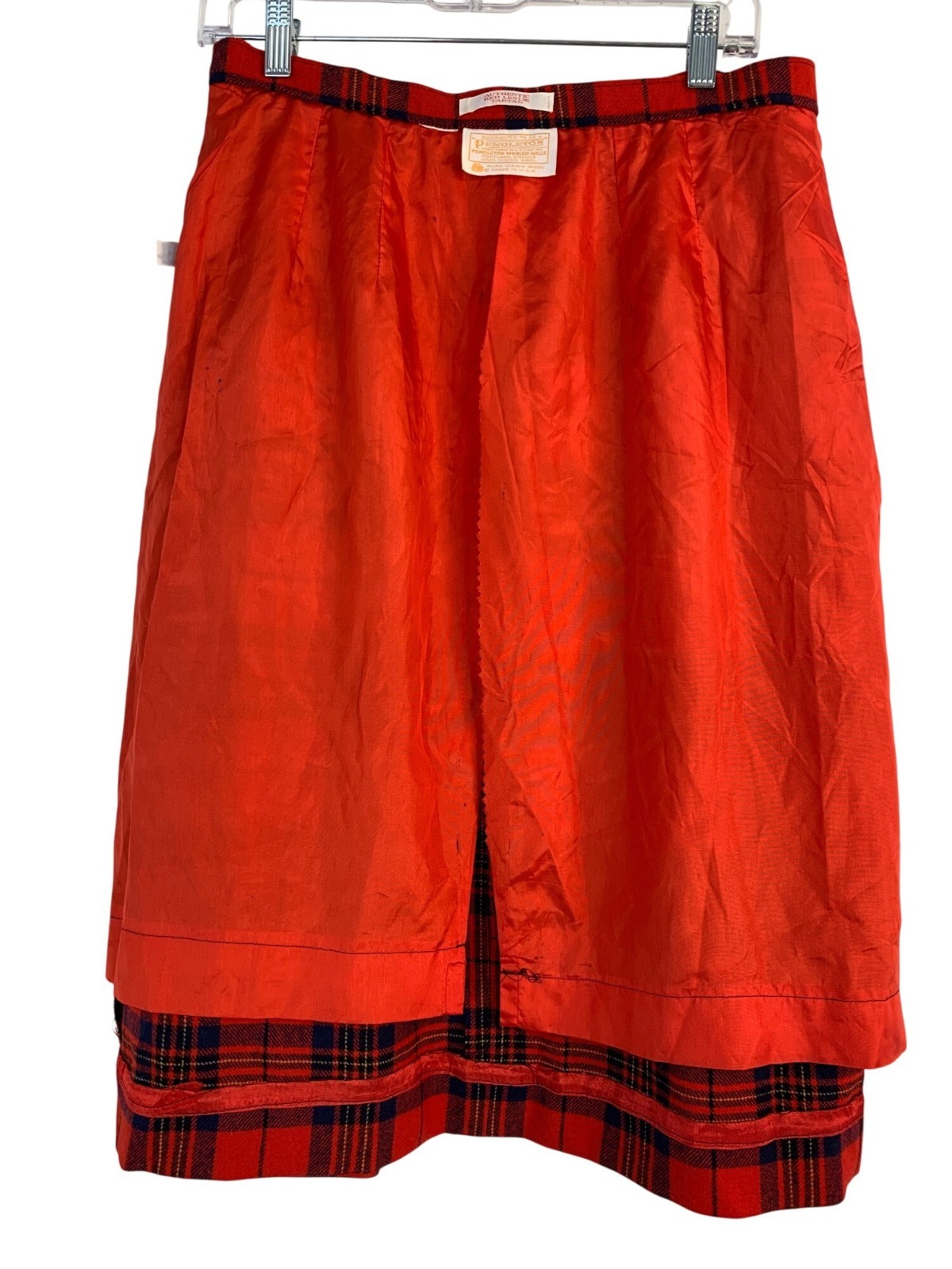 Vintage 70s Pendleton Red Leslie Tartan Wool Midi Skirt USA 10/12 Moth Holes